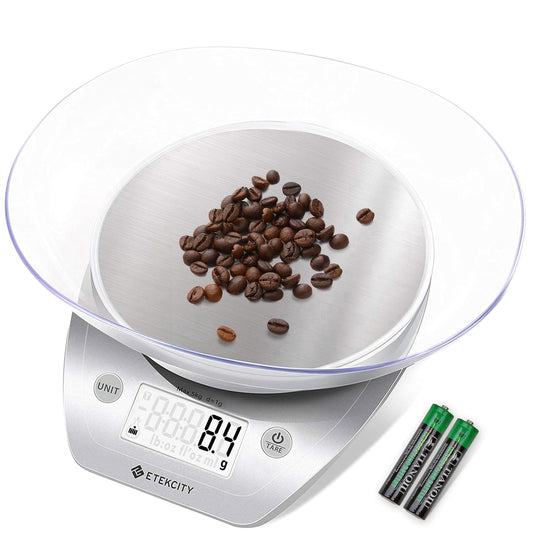 Etekcity 0.1g Food Scale, Digital Kitchen Weight Scale for Baking, Cooking and Weight Loss, 5kg/11lb, Silver Stainless Steel, Large (EK5250)