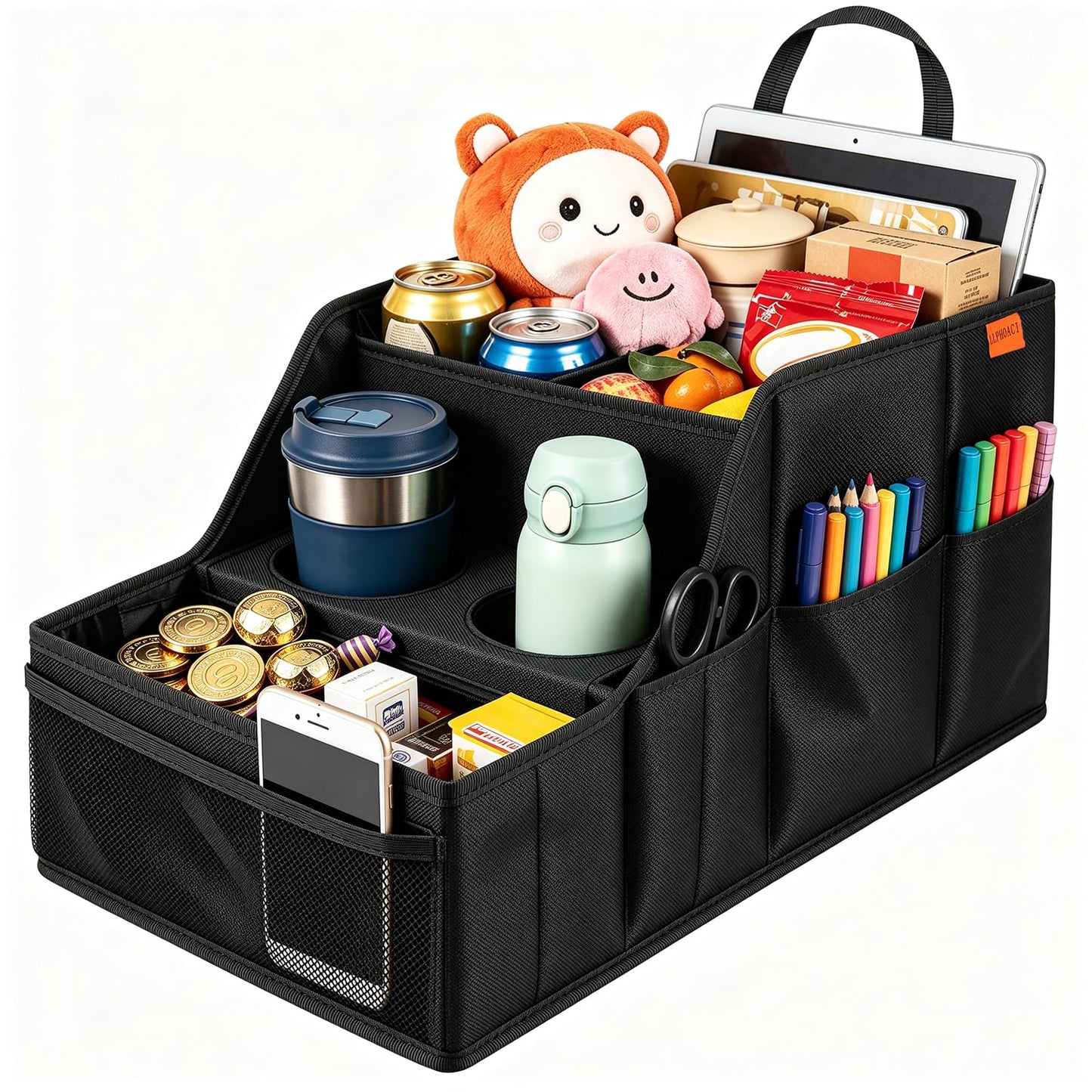 Car Seat Organizer Backseat and Passenger Seat Organizer with 9 Compartments 2 Cup Holders Car Organizer Front Seat Storage for Travel Kids，Black