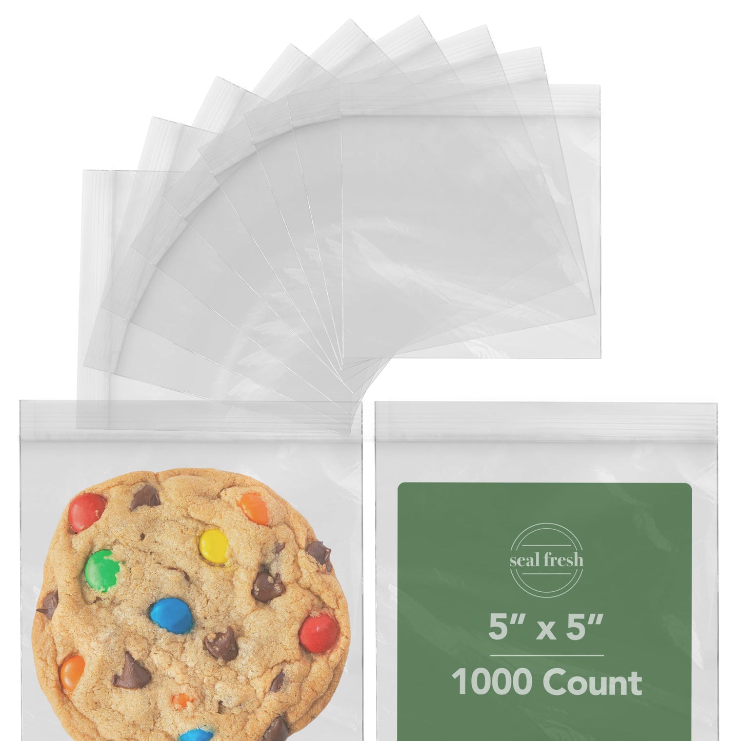 Seal Fresh Ziplock Bags – 5" x 5" (1000 Count), 2 Mil – Clear Plastic Reclosable Baggies with Resealable Lock Seal Zipper – Zip Lock Bags, Snack Bags
