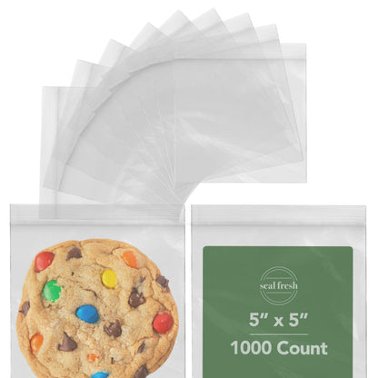 Seal Fresh Ziplock Bags – 5" x 5" (1000 Count), 2 Mil – Clear Plastic Reclosable Baggies with Resealable Lock Seal Zipper – Zip Lock Bags, Snack Bags