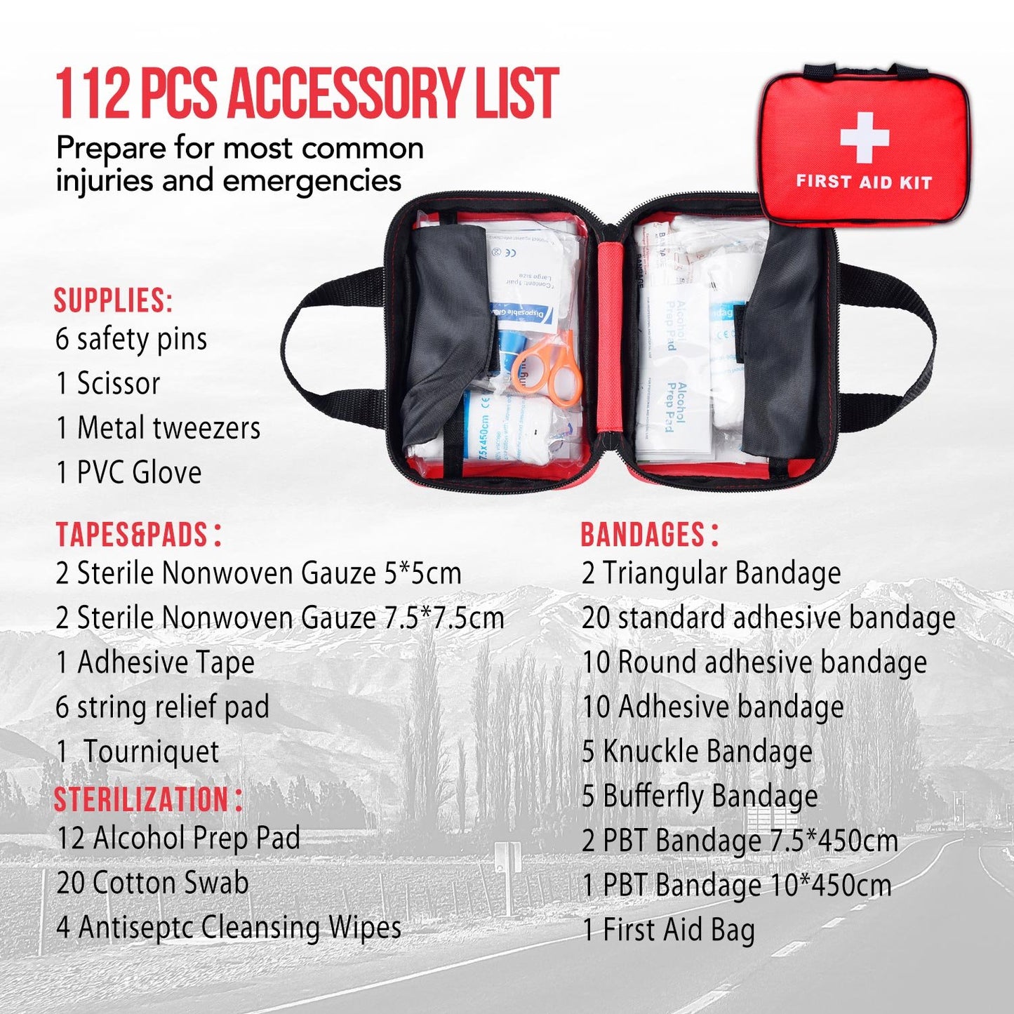 SlimK Small First Aid Kit for Car Travel & Outdoor Emergency Like Minor Cuts, Scratch, Burns & Sprain - 112 Pieces of Premium Sterile Emergency Kit First Aid Supplies - Compact & Lightweight Bag