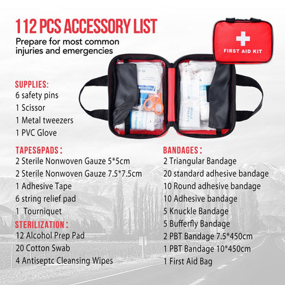 SlimK Small First Aid Kit for Car Travel & Outdoor Emergency Like Minor Cuts, Scratch, Burns & Sprain - 112 Pieces of Premium Sterile Emergency Kit First Aid Supplies - Compact & Lightweight Bag