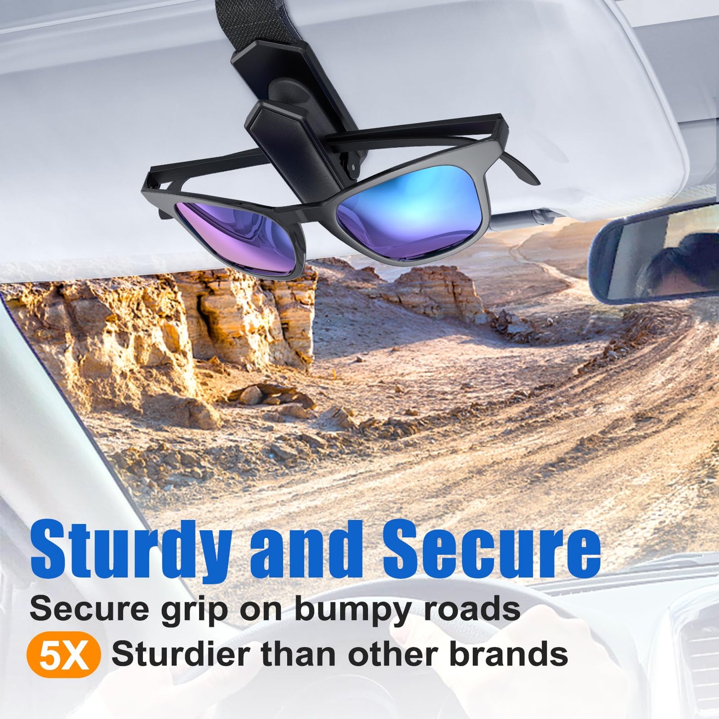 Veharvim One-Handed-Operation Sunglasses Holder for Car, Visor Sunglass Holder Clip (Black, 4 Pack)