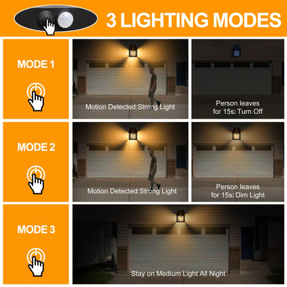 Joomer Solar Wall Lights Outdoor 4PACK, Dusk to Dawn Porch Lights Fixture, Waterproof Exterior Lighting with Clear Panel for Entryway Front Door, Solar Wall Lantern with 3 Modes & Motion Sensor