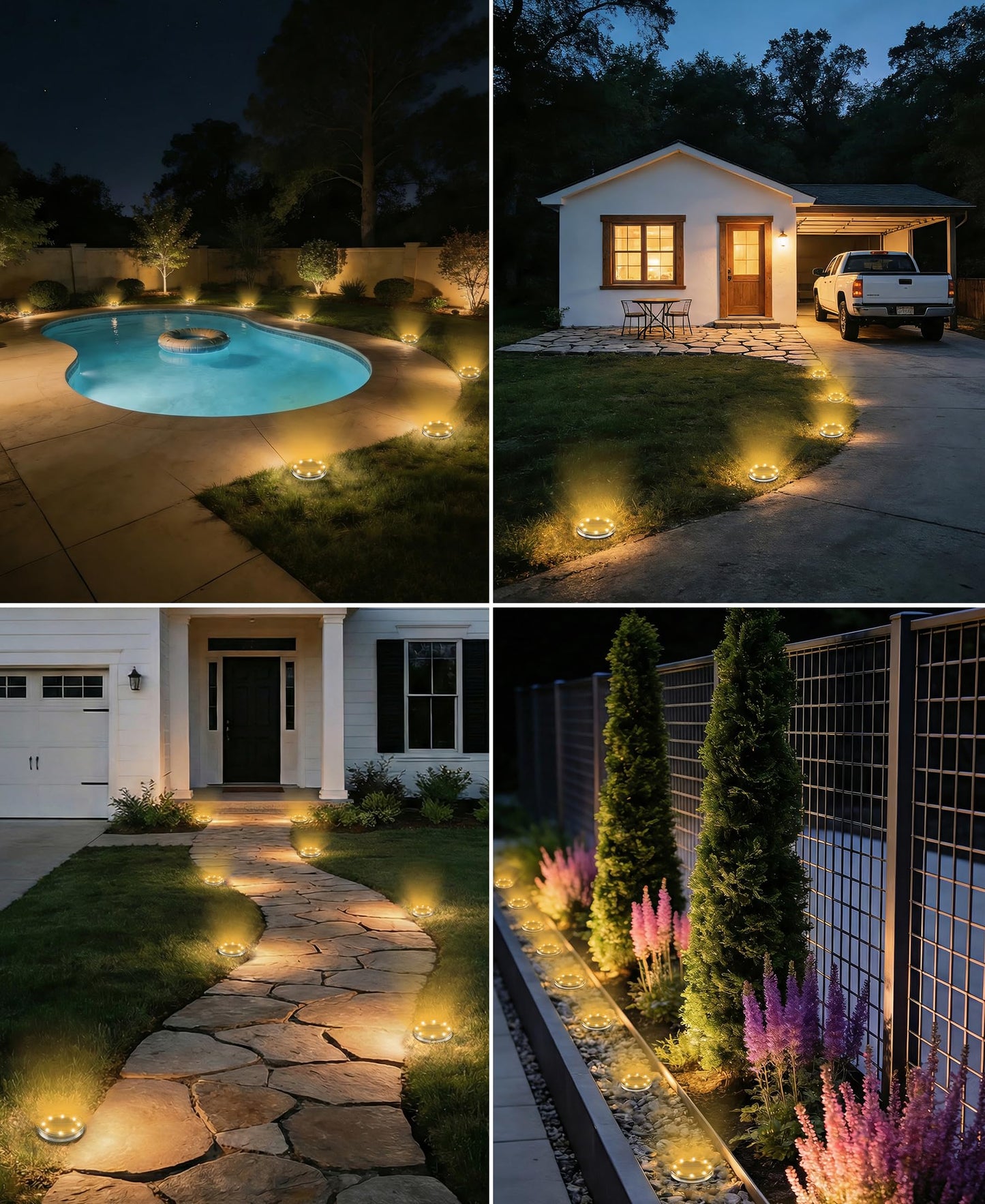 LOTMOS Solar Ground Lights Outdoor, 8 Pack 8 LED Garden Lights Solar Powered, Waterproof Pathway Disk Lights, Mini Puck Landscape Lighting for Pool Walkway Lawn Driveway Patio Yard, Warm White