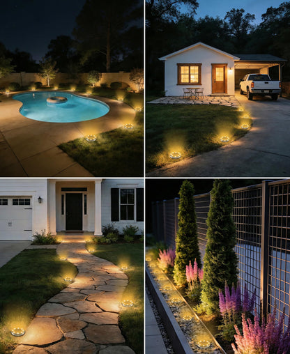 LOTMOS Solar Ground Lights Outdoor, 8 Pack 8 LED Garden Lights Solar Powered, Waterproof Pathway Disk Lights, Mini Puck Landscape Lighting for Pool Walkway Lawn Driveway Patio Yard, Warm White