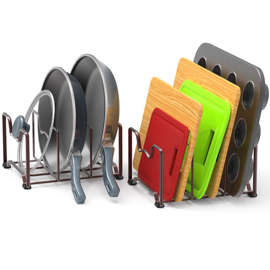 Simple Houseware Pots and Lid Rack Holder, Kitchen Cabinet and Pantry Organizer for Cutting Boards, and Cookie Sheets, 2 Pack, Bronze