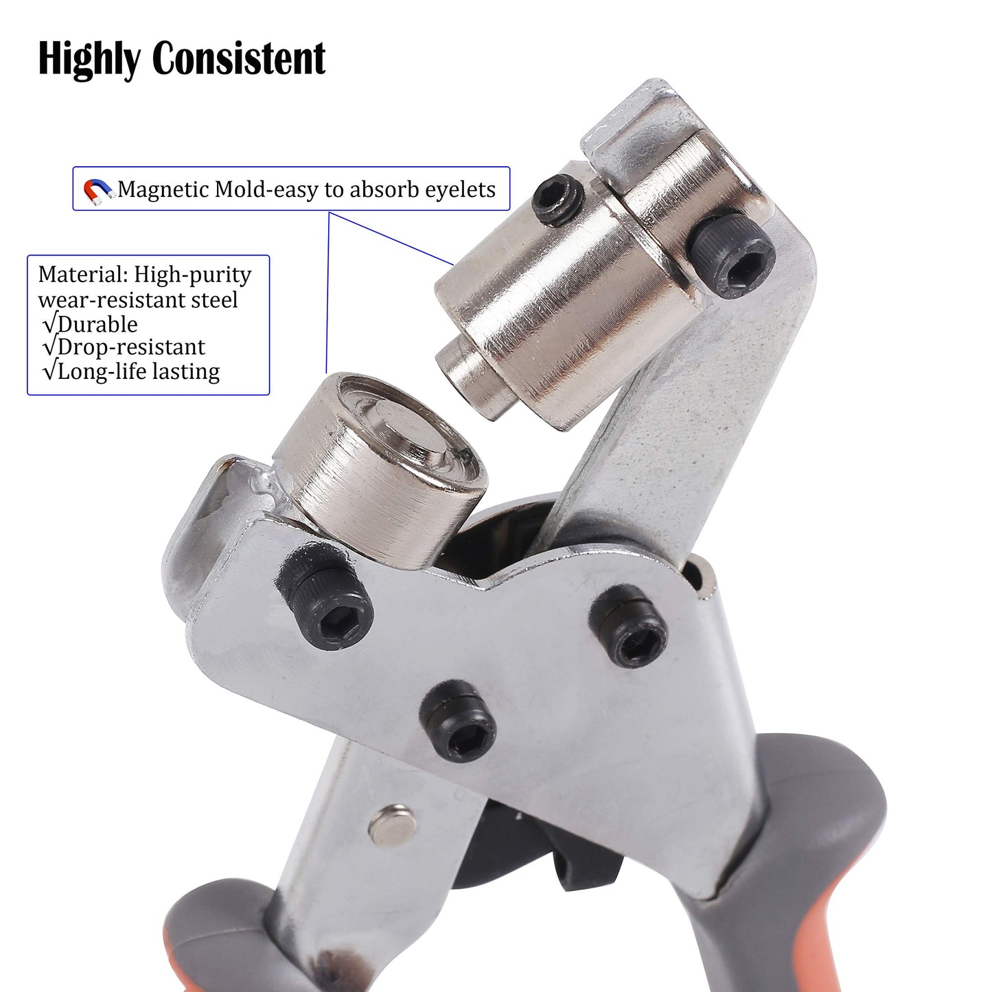 KING PIECES LACUISINE Grommet Tool Kit Handheld Hole Punch Pliers Portable Grommet Hand Press Machine Manual Puncher w/ 500pcs Silver Grommets of 3/8 Inch (10mm)