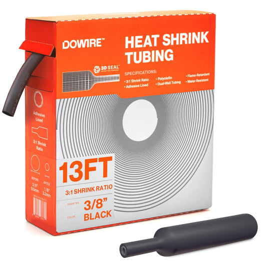 Dowire Heat Shrink Tubing 3/8" - Adhesive Lined - 3:1 Ratio - Waterproof Marine Grade Shrink Tube - Wire Shrink Wrap Tubing - Black - 13 Feet