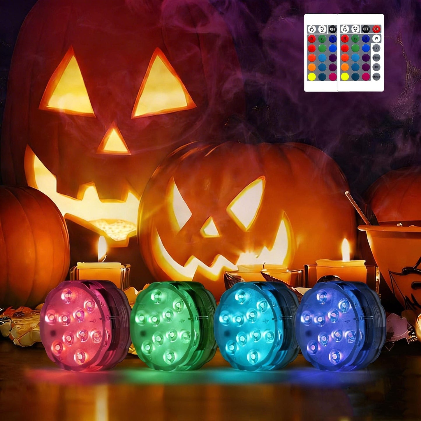 Submersible LED Lights with Remote, 16 Colors 4 Modes Battery Powered Color Changing Underwater LED Pool Lights for Pool Pond and Camping Bucket (4 Packs)