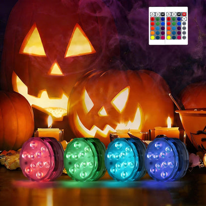 Submersible LED Lights with Remote, 16 Colors 4 Modes Battery Powered Color Changing Underwater LED Pool Lights for Pool Pond and Camping Bucket (4 Packs)