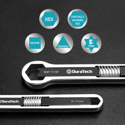 DURATECH Universal Wrench Set, Adjustable Wrench Set, SAE & Metric, 8-inch&10-inch, 44 Sizes in 2 Piece, Drop Forged, ANSI Standard