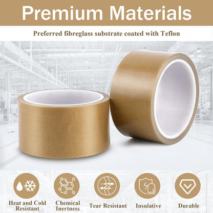 Lainballow 2 Rolls Teflon Fabric Tape, 2''×30Ft PTFE Tape, PTFE Coated Fiberglass Adhesive Tape for Vacuum Sealer Machine, Hand Impulse Sealers Insulation for FoodSaver,Seal A Meal,Weston,0.18mm Thick