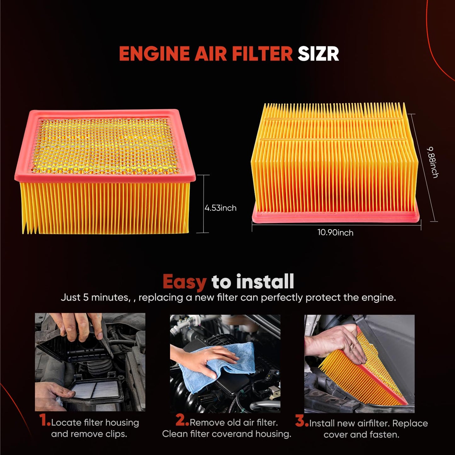 53034051AB Engine Air Filter Fit 2007-2024 Ram 2500/3500/4500/5500 (6.7L Cummins Diesel/6.4L V8) Replaces 68517554AA, CA10261, 46930