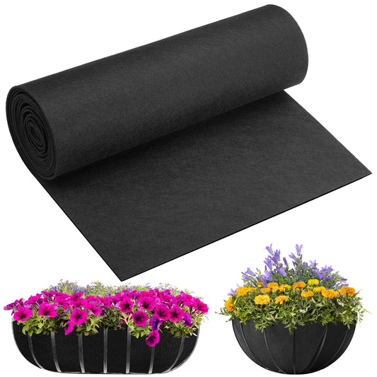 Adnee 118 x 14 Inch Non Woven Flower Pot Liner Roll-Black Felt Hanging Basket Liners-Fabric Planter Liner for Garden Planter Window Hanging Flower Basket Indoor Outdoor