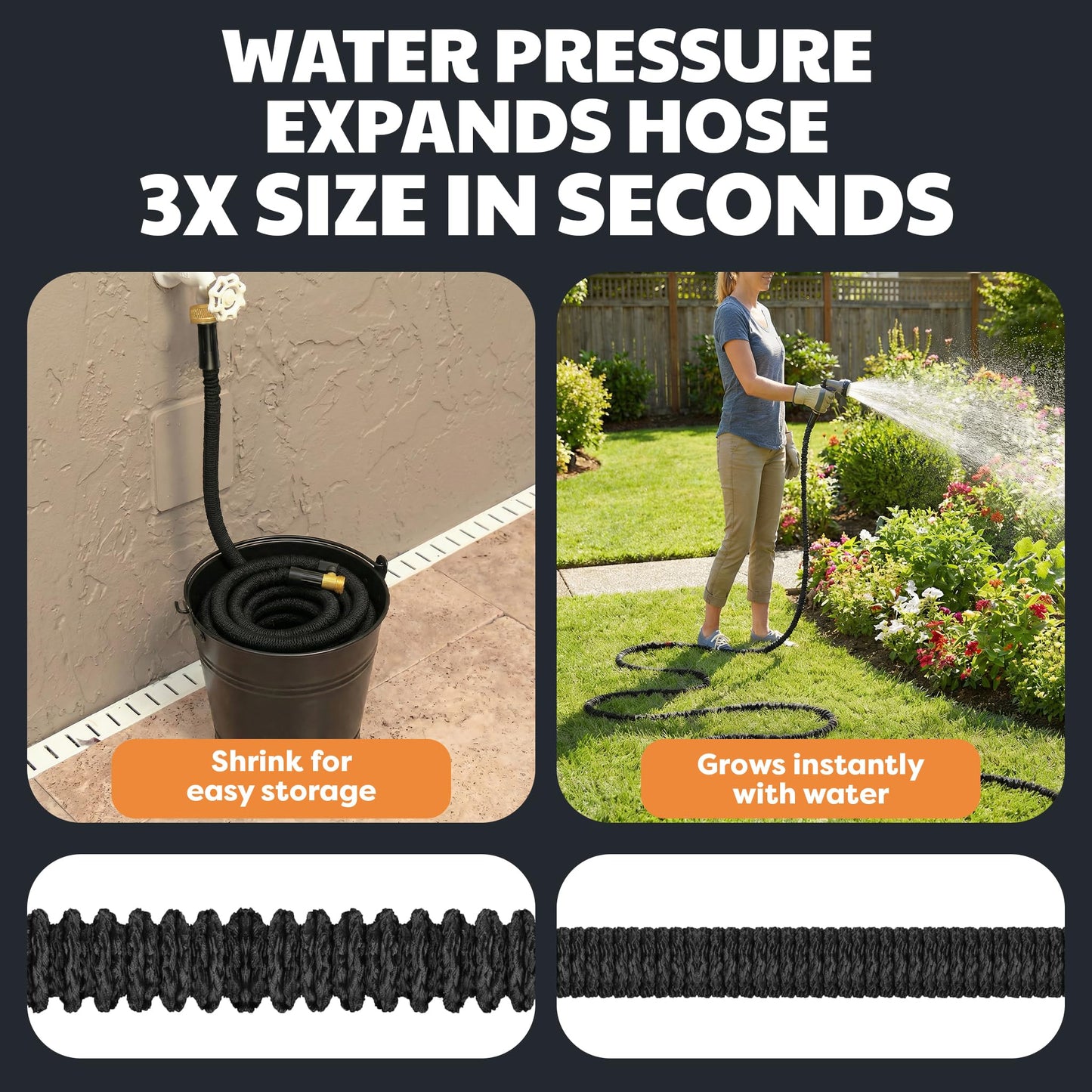 X-Hose Pro Expandable Garden Hose 25Ft, Heavy Duty Lightweight Retractable Water Hose, Flexible Hose, Weatherproof, Crush Resistant Solid Brass Fittings, Kink Free Expandable Hose as Seen on TV
