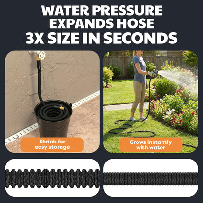 X-Hose Pro Expandable Garden Hose 25Ft, Heavy Duty Lightweight Retractable Water Hose, Flexible Hose, Weatherproof, Crush Resistant Solid Brass Fittings, Kink Free Expandable Hose as Seen on TV