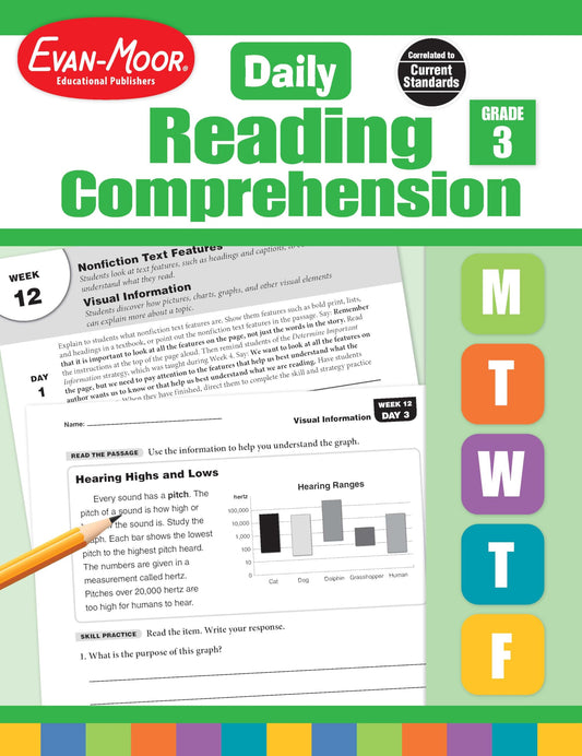 Evan-Moor Daily Reading Comprehension, Grade 3 - Homeschooling and Classroom Resource Workbook, Reproducible Worksheets, Teaching Edition, Fiction and Nonfiction, Lesson Plans, Test Prep