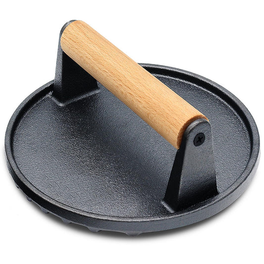 Smash Burger Press, Heavy-Duty Cast Iron Hamburger Grill Press with Heat Resistant Wooden Handle Hamburger Patty Maker Bacon Sandwich Round Meat Press, 7inch