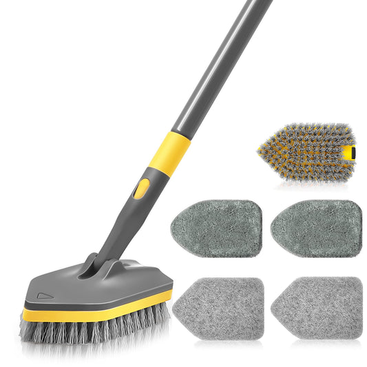 DALIPER Shower Scrubber with Long Handle for Cleaning, 56" Extendable 3 in 1 Shower Cleaner Brush, Interchangeable Tub Scrub Brush Attachment for Cleaning Bathroom Bathtub Floor Wall
