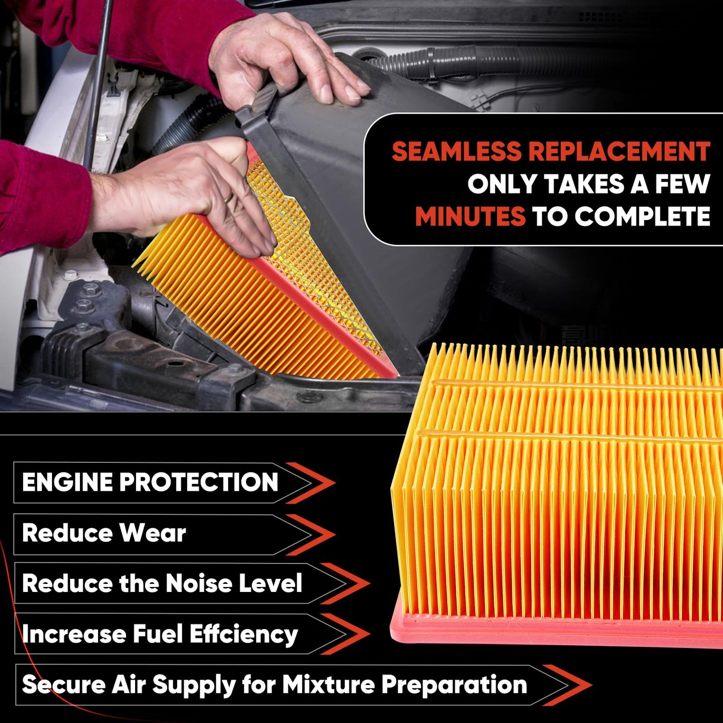 53034051AB Engine Air Filter Fit 2007-2024 Ram 2500/3500/4500/5500 (6.7L Cummins Diesel/6.4L V8) Replaces 68517554AA, CA10261, 46930