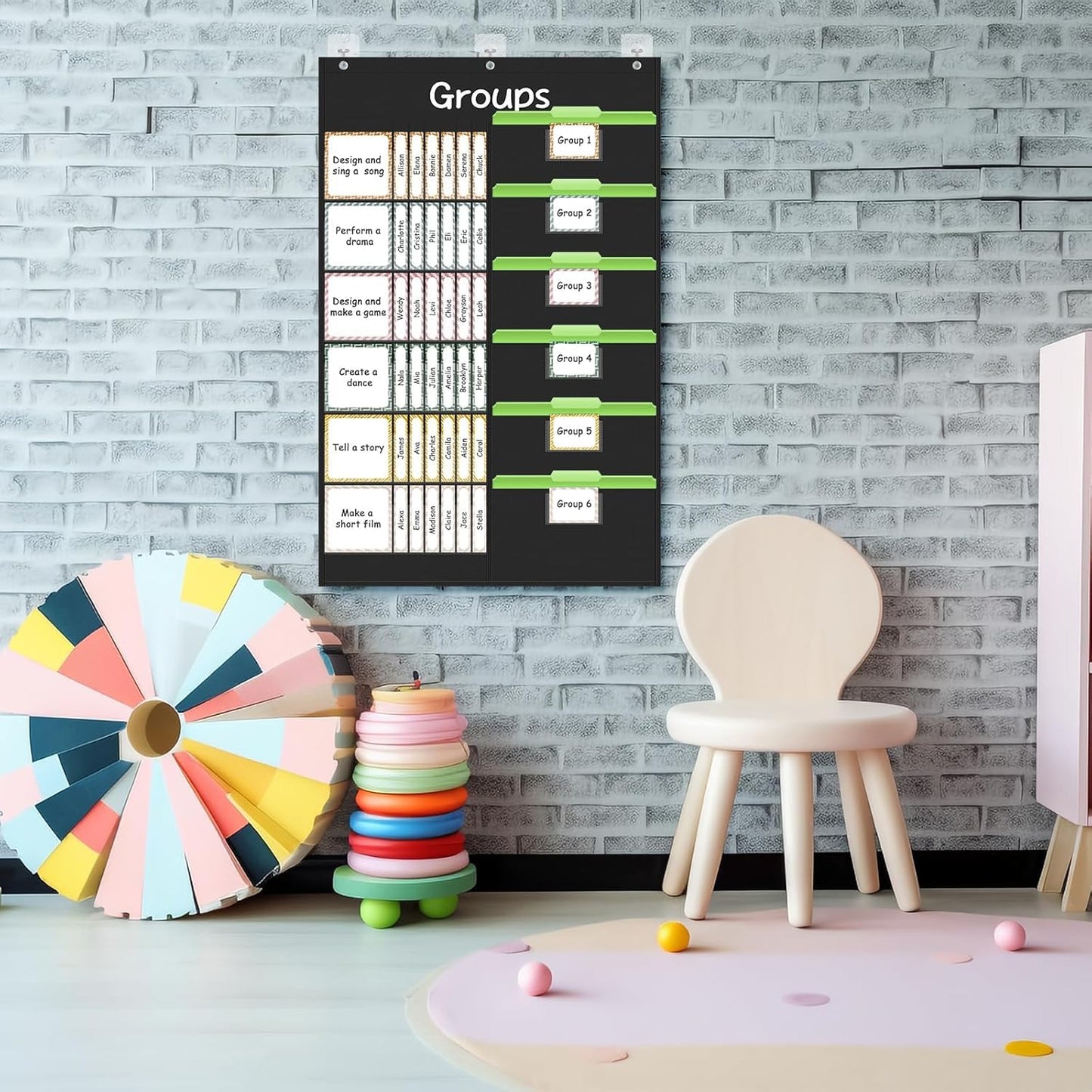 Jercery Small Group Management Pocket Chart with 84 Cards - Classroom Teacher Must Haves Jobs Chart Organizer for Work Display, Essential Furniture for Elementary Preschool Homeschool(Boho Style)