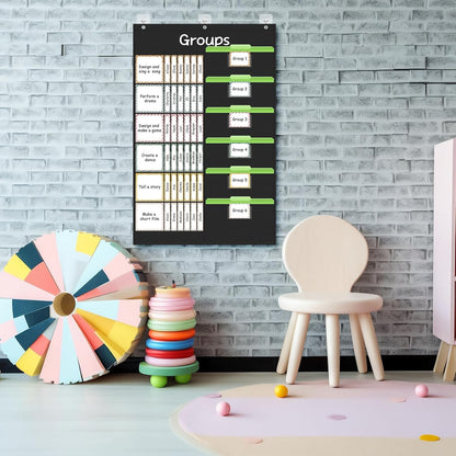 Jercery Small Group Management Pocket Chart with 84 Cards - Classroom Teacher Must Haves Jobs Chart Organizer for Work Display, Essential Furniture for Elementary Preschool Homeschool(Boho Style)