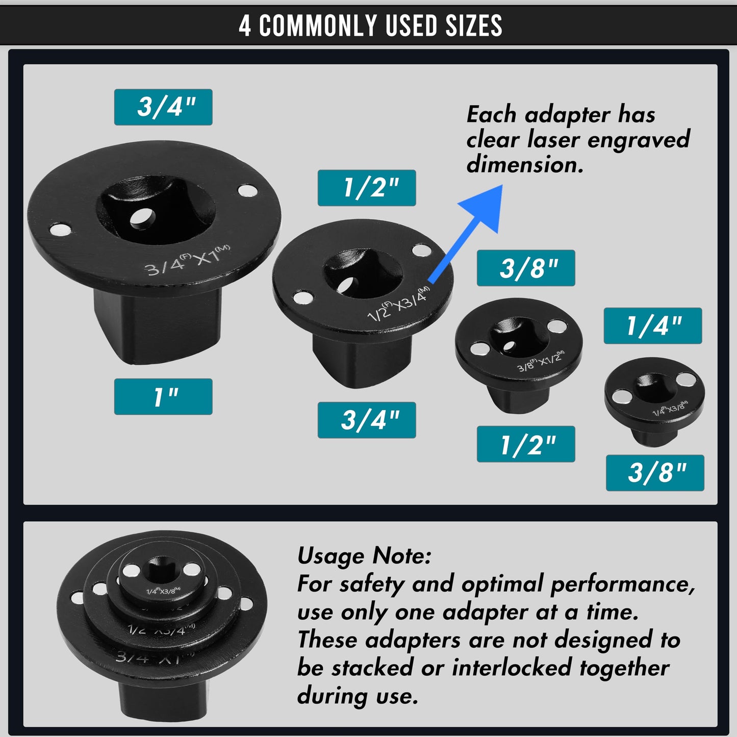 4PCS Low Profile Magnetic Impact Socket Adapter Set - Perfect for Tight Spaces, Drive Ratchet Adapter Set, 3/4" to 1", 1/2" to 3/4", 3/8" to 1/2", 1/4" to 3/8"