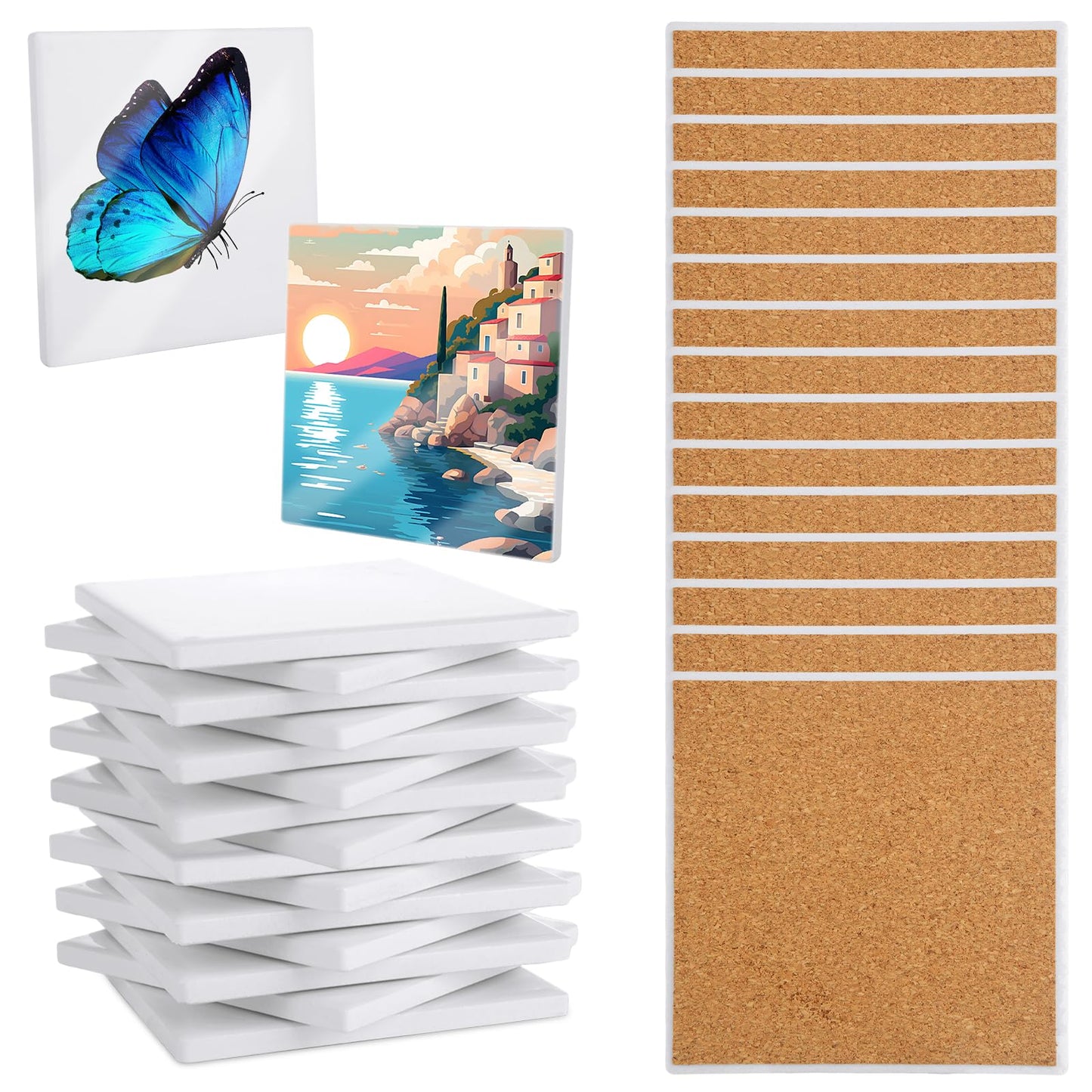 AKOLAFE 15 Set Sublimation Blanks Glazed Ceramic Tiles 4x4 Tile White Sublimation Coasters Blanks Ceramic Tiles for Crafts Sublimation Coasters Ceramic Square Sublimation Ceramic Coasters for Painting