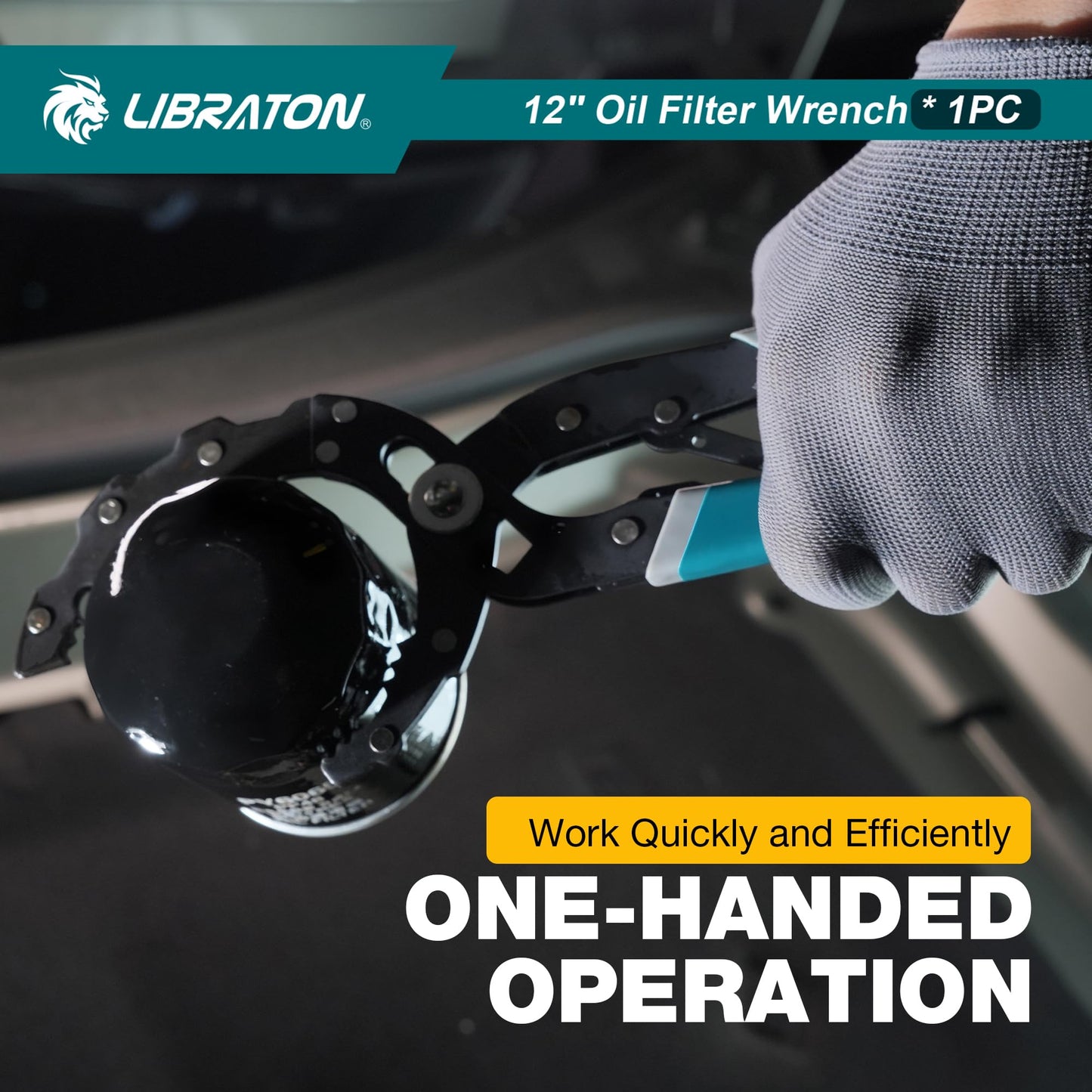 LIBRATON Oil Filter Wrench, 12" Oil Filter Pliers, Quick Adjustable Oil Filter Removal Tool with Spring Structure (2-3/8" to 4-3/4" Opening), One-Hand Use, for Cars, Motorcycles & Trucks