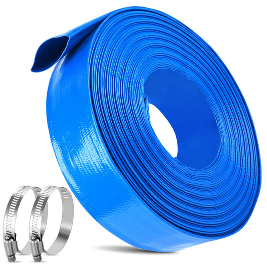 2 in x 30FT Pool Backwash Hose Heavy Duty Drain Discharge Double PVC Layflat Hose with 2 Clamps, Weatherproof Burst Resistant for Water Transfer, Sump Pump, Pool Filter, Pool Drain (9.2M,Blue)