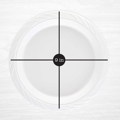 100 Count Disposable 9 Inch White Plastic Dinner Plates large