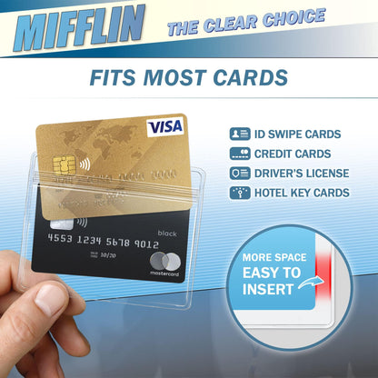 MIFFLIN Horizontal ID Name Badge Holder (Clear, 90x60 mm, 100 Pack), Waterproof and Resealable Plastic Card Holders
