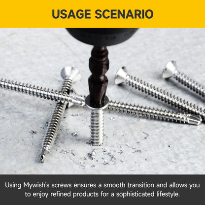 Mywish (200Pcs) #10 x 1-1/4" Self Tapping Screws for Metal, Stainless Steel Flat Phillips Head Sheet Metal Screws, Bright Finish Mouting Self Drilling Screws for Metal Plastic & Wood