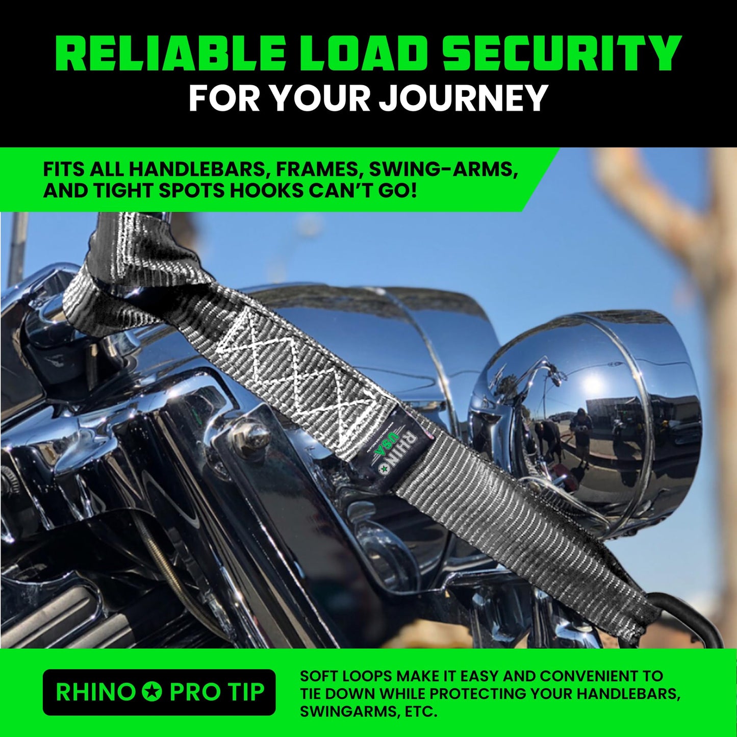 Rhino USA Soft Loop Tie Down Straps (4-Pack) - 1.6 Inch x 17 Inch (5,000 lbs Break Strength) Heavy Duty Motorcycle Straps for use with Ratchet Straps - Handlebar Straps for ATV, UTV, Dirt Bike (Gray)
