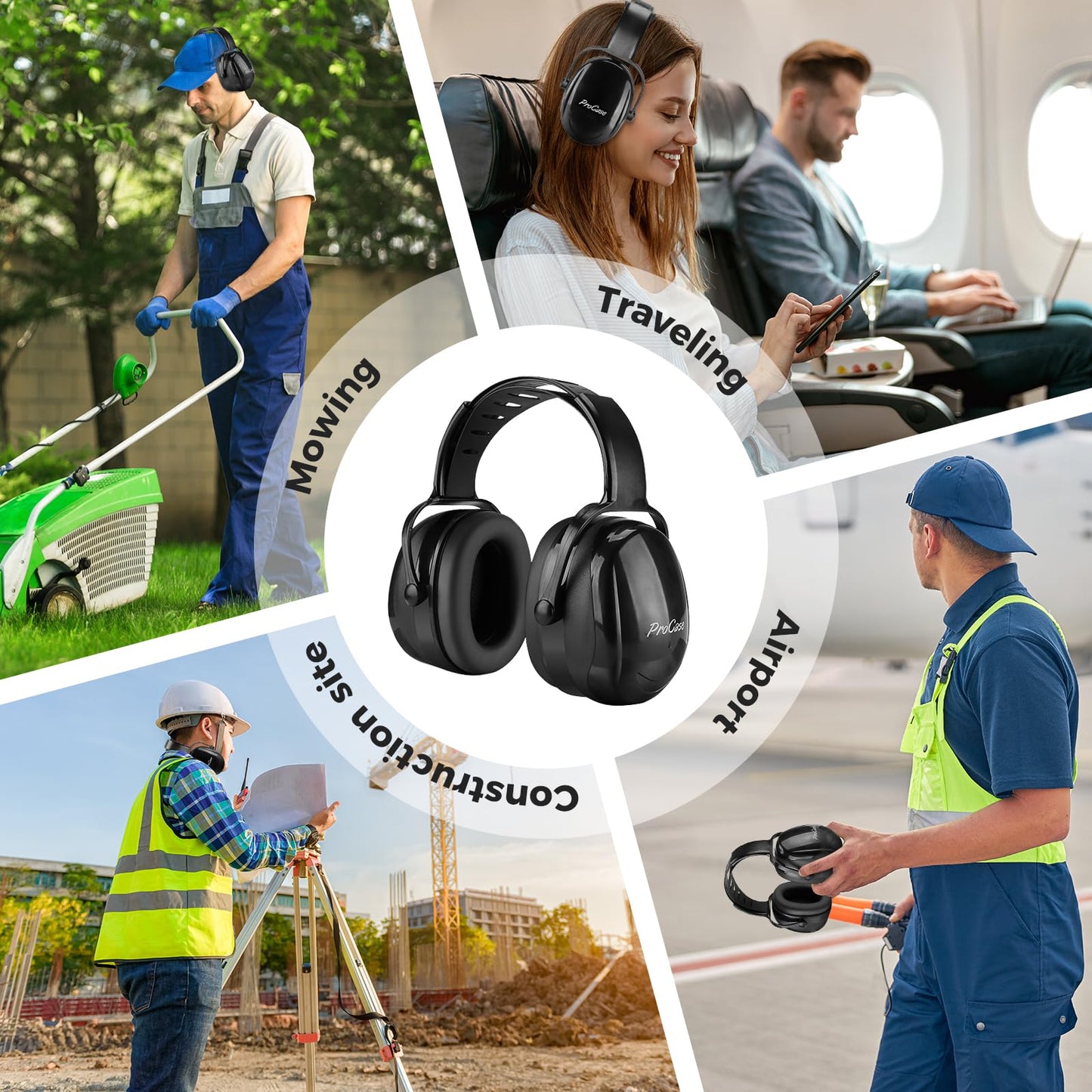 ProCase SNR 36dB Noise Reduction Safety Ear Muffs, Noise Cancelling Headphones Sound Blocking Hearing Protection Earmuffs for Shooting Mowing Construction -Black