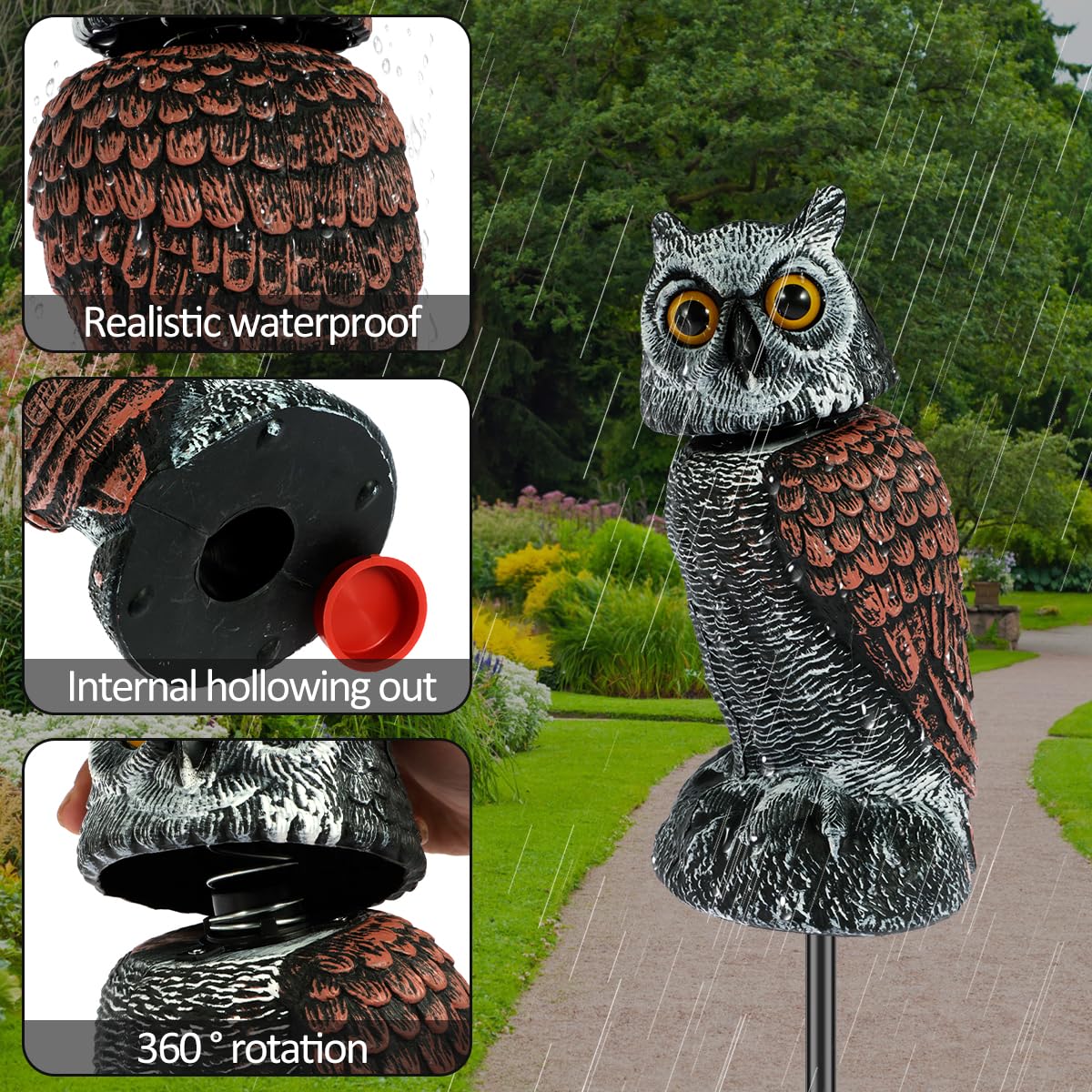 Owl Decoys to Scare Birds Away Fake Owl Decoy with Rotating Head Lifelike Scarecrow Plastic Owls to Scare Birds Waterproof Garden Owls Statue for Patio Garden Yard