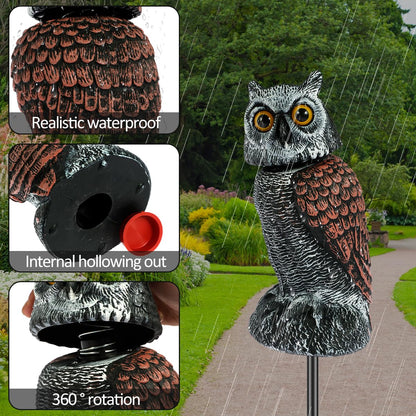 Owl Decoys to Scare Birds Away Fake Owl Decoy with Rotating Head Lifelike Scarecrow Plastic Owls to Scare Birds Waterproof Garden Owls Statue for Patio Garden Yard