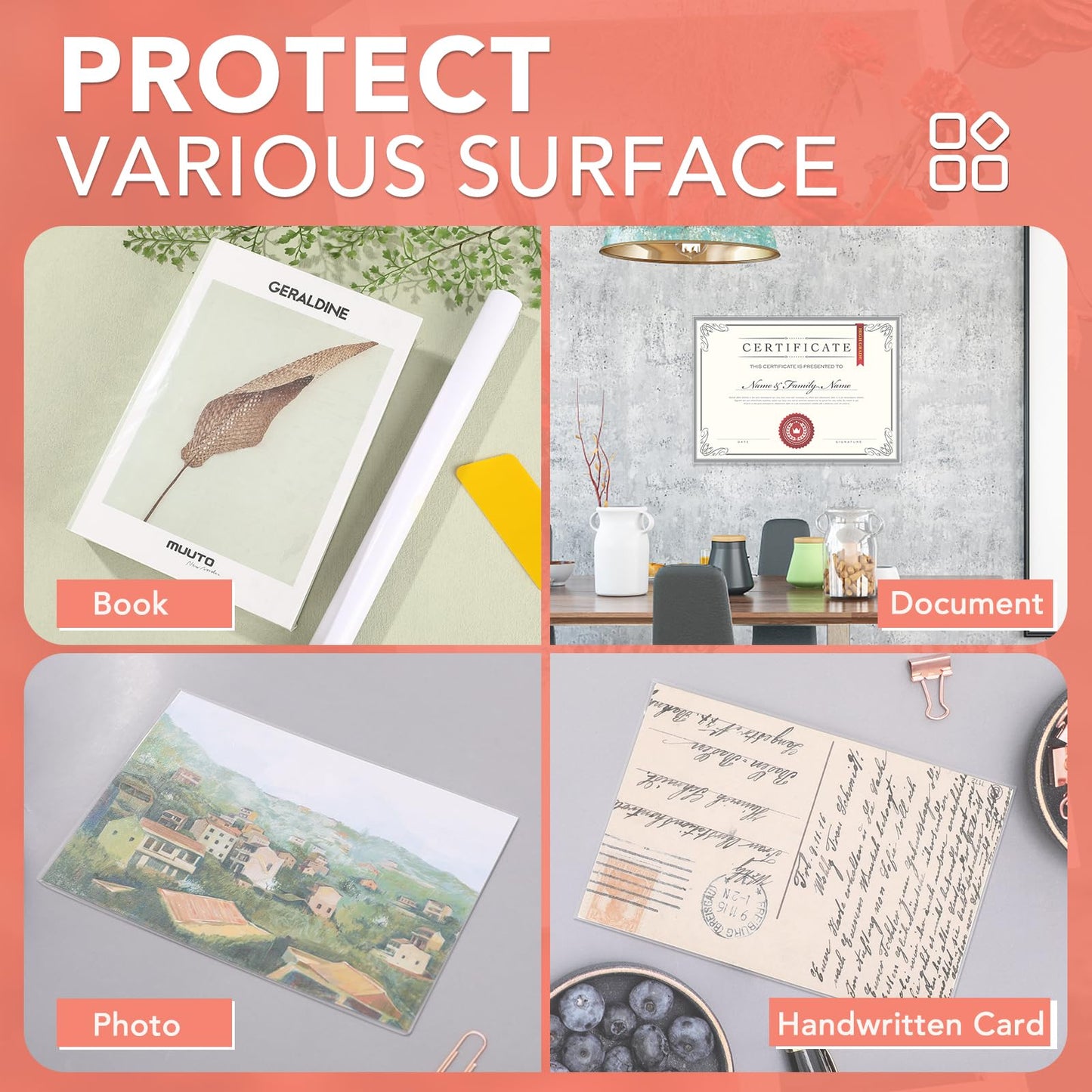 ZENOWICK Clear Contact Paper 4 Rolls , Plastic Book Covers 13.5 in x 5 ft , Contact Paper Peel and Stick , Clear Adhesive Protective Liner for Cupboards & Protective Covering