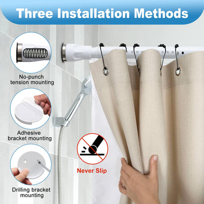 White Tension Curtian rod no drill, 42 to 100 inch Adjustable Heavy Duty black shower curtain rod for Windows bathroom Closet