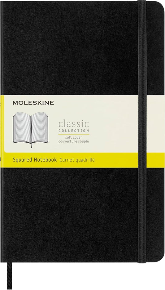 Moleskine Classic Notebook, Soft Cover, Large (5" x 8.25") Squared/Grid, Black, 192 Pages