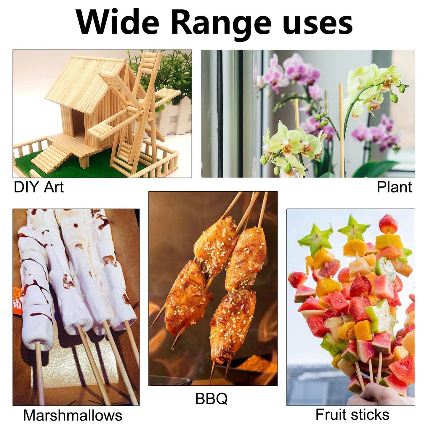 BLUE TOP Natural Bamboo Skewers 12inch Φ=4mm Pack 200;Bamboo Sticks for Grilling, BBQ, Kabob,; Candy Sticks for Fruits, Candies, Chocolate Fountain, Appetizer, Plant Sticks for flower tomato growth