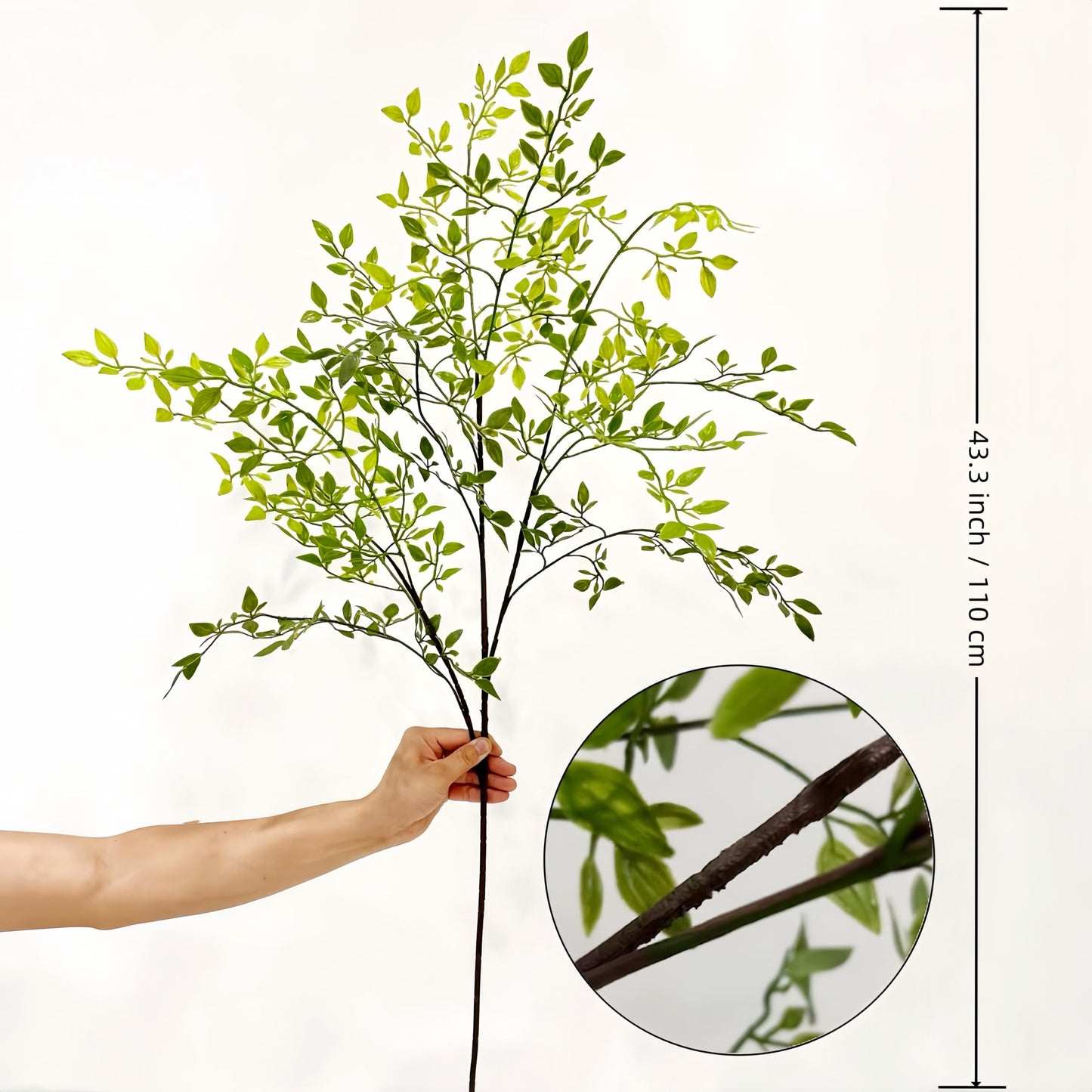 Avoik Artificial Plants 3PCS Faux Greenery Stems, 43.3 Inch Tall Spring Leaves Branches Artificial Ficus Twig Green Faux Plastic Plant Stems for Vase Outdoor Indoor Summer Garden Home Decor