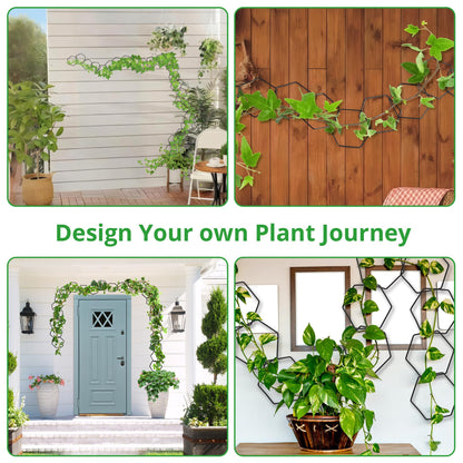 24 Pcs Chain Trellis for Climbing Plants, 120 in Long Metal Plant Trellis Indoor Outdoor, Garden Wall Vine Support Trellis, Plant Accessories for Ivy, Peonies, Hexagonal Design Black