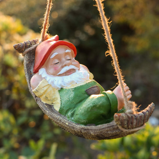 TERESA'S COLLECTIONS Green Garden Gnome Statues for Garden Decor, Resin Hanging Christmas Decorations for Outdoor, Tree Ornaments Figurines for Stump Lawn Patio, Gift for Women and Man, 8"