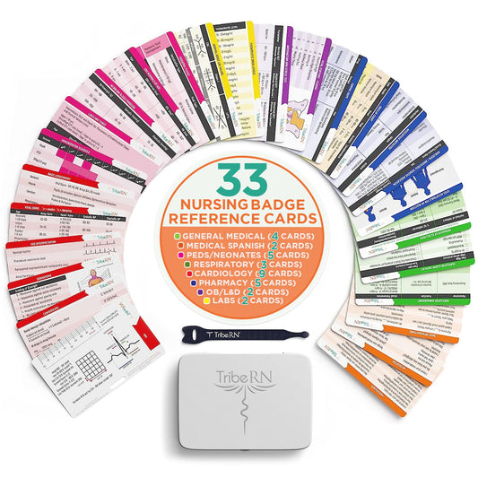 BadgeGuru Nursing Badge Reference Cards - 33 Double Sided Nurse Badge Cards - 66 Cheat Sheets, Nursing School Essentials, Nursing Students, New Nurses