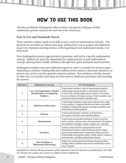 180 Days™: Math for Kindergarten: Practice, Assess, Diagnose