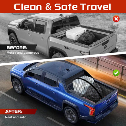 Truck Bed Cargo Net, Stretchable from 4'x4' to 7'x7',High Elastic Cargo Net with Storage Bag and 8 rustproof Buckles, Ideal for ATV, SUV, UTV, Truck and Boat Use, Black