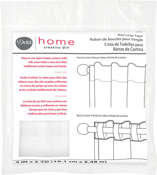 Dritz Home 44500 Woven Rod Loop Tape, 4-Inch x 6-Yards, White