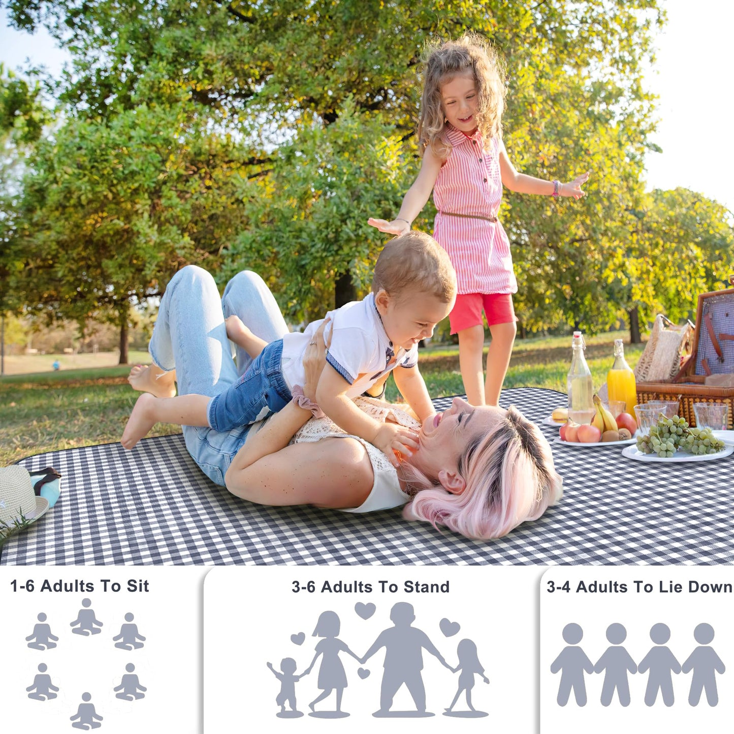 SAMSIER Large Outdoor Picnic Blankets Waterproof Foldable, Beach Blanket Sandproof Portable, Cute Picnic Mat Washable (Navy Blue, 80"×80")